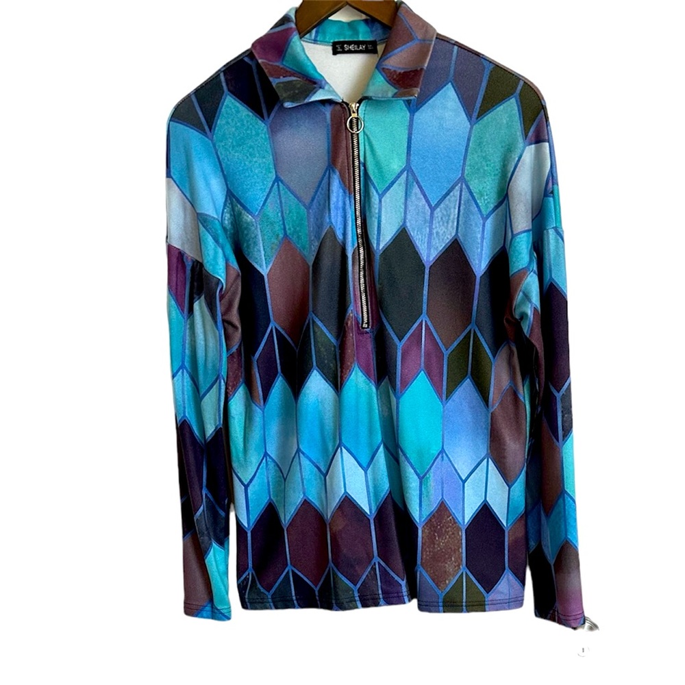 Sheilay geometric long sleeve quarter zip pull over women M
